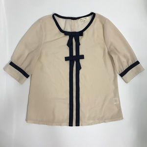 Modcloth Comme Toi Ivory Blouse with Navy Bow S